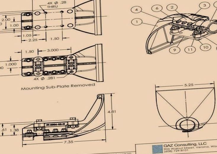 Assembly drawing of metal inserted reverse bend former.